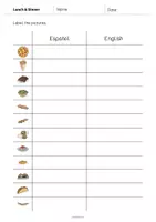 Vista previa - Hojas de trabajo - Lunch & Dinner / Almuerzo y cena: Vocabulary Worksheet 3 (Hoja de trabajo de inglés) - página 3