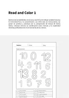 Vista previa - Hojas de trabajo - Numbers / Números: Read and Color 1 (Hoja de trabajo de inglés) - página 1