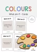 Vista previa - Tarjetas / Manipulativos - Colours / Colores: What am I? - Cards (Juego de adivinanzas para la clase de inglés) - Portada