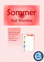 Vorschau - Arbeitsblätter - Wortliste DaZ Thema Sommer - Deckblatt