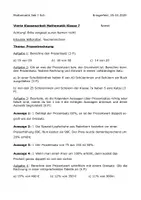 Vorschau - Arbeitsblätter - Mathearbeit zur Prozentrechnung (Klasse 7) - Deckblatt