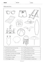 Vista previa - Manualidades / Dibujos para colorear - Beach / Playa: Read and Color 1 (Hoja de trabajo de inglés) - página 2