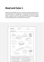 Vista previa - Hojas de trabajo - Fast Food / Comida rápida: Read and Color 1 (Hoja de trabajo de inglés) - página 1
