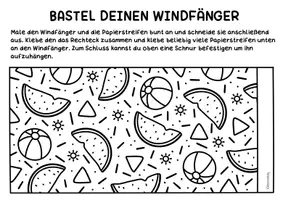 Vorschau - Mal- und Bastelvorlagen - Windspiel zum Ausmalen & Basteln für den Sommer - Bunte Windfänger Bastelvorlagen - Seite 1