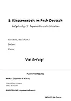 Vorschau - Klassenarbeiten - Argumentative E-Mail: Klassenarbeit 7, Handy auf Klassenfahrt + EWH - Deckblatt