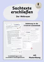 Vorschau - Arbeitsblätter - Sachtexte erschließen - Weltraum (inkl. Musterlösung und dreifacher Differenzierung) - Deckblatt