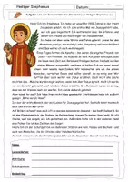 Vorschau - Arbeitsblätter - Der Heilige Stephanus (3 Arbeitsblätter mit Lösung) - Deckblatt
