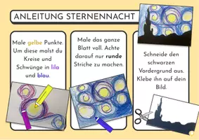Vorschau - Mal- und Bastelvorlagen - Vincent van Gogh Kunstprojekt Grundschule – Sternennacht malen Schritt für Schritt - Seite 2