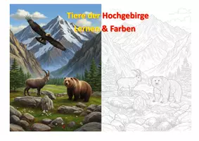 Vorschau - Mal- und Bastelvorlagen - Tiere der Hohen Berge - Lernen und ausmalen - Deckblatt