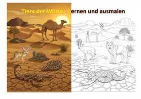 Vorschau - Mal- und Bastelvorlagen - Tiere der Wüste - Lernen und ausmalen - Deckblatt