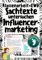 Vorschau - Arbeitsblätter - Klassenarbeit+EWH - Sachtexte Werbung - Influencer-Marketing - Deckblatt