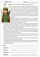 Vorschau - Arbeitsblätter - Die Heilige Lucia (3 Arbeitsblätter mit Lösung) - Deckblatt