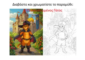 Προεπισκόπηση - Διδακτικά / Σχολικά βιβλία - Διαβάζω και χρωματίζω το παραμύθι: Ο Παπουτσωμένος Γάτος - Εξώφυλλο