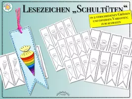 Vorschau - Mal- und Bastelvorlagen - Lesezeichen „Schultüten“ - zum Ausmalen; in diversen Größen & Varianten - Seite 1