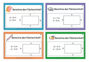 Vorschau - Stationenlernen - Lernkarten mit Lösungen - Flächeninhalt berechnen - Deckblatt
