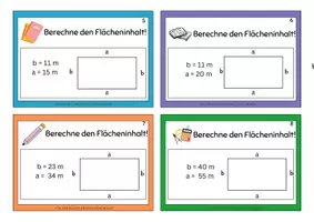Vorschau - Stationenlernen - Lernkarten mit Lösungen - Flächeninhalt berechnen - Seite 1