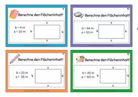 Vorschau - Stationenlernen - Lernkarten mit Lösungen - Flächeninhalt berechnen - Seite 2