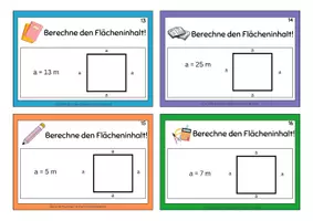Vorschau - Stationenlernen - Lernkarten mit Lösungen - Flächeninhalt berechnen - Seite 3