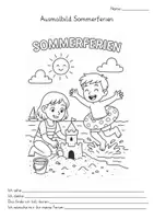 Vorschau - Arbeitsblätter - Freebie – 2 Ausmalbilder zum Thema Sommerferien - Seite 1