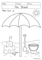 Vorschau - Mal- und Bastelvorlagen - Ausmalbild mit Strand-Motiv ☀️⛱ - Seite 1