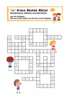 Vorschau - Arbeitsblätter - Kreuz-Rechen-Rätsel mit Aufgaben zur Addition, Subtraktion, 1x1 im Zahlenraum bis 100 - Seite 1