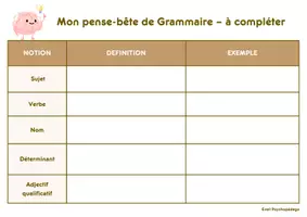 Aperçu - Feuilles d'exercices - Mon pense-bête de grammaire – à compléter - Page 2