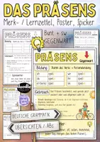 Vorschau - Arbeitsblätter - Präsens / Gegenwart - Merk- / Lernzettel - Sketchnotes Spickzettel - Deckblatt