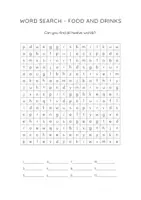 Aperçu - Fiches - Word Search: Food and Drinks / English Puzzle / EFL ESL - Page 1
