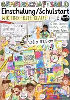 Vorschau - Mal- und Bastelvorlagen - Einschulung / Schulstart - Gemeinschaftsbild - WIR SIND ERSTE KLASSE / 1. Klasse Steckbrief - Deckblatt