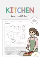 Aperçu - Cartes d'exercices - Kitchen / Cuisine: Read and Color 1 (Fiche d'exercices d'anglais) - Page de couverture