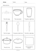 Aperçu - Cartes d'exercices - Kitchen / Cuisine: Read and Color 2 (Fiche d'exercices d'anglais) - Page 2