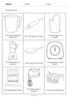 Aperçu - Cartes d'exercices - Kitchen / Cuisine: Read and Color 2 (Fiche d'exercices d'anglais) - Page 3