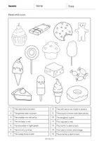 Aperçu - Cartes d'exercices - Sweets / Friandises: Read and Color 1 (Fiche d'exercices d'anglais) - Page 2