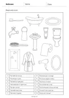 Aperçu - Cartes d'exercices - Bathroom / Salle de bain: Read and Color 1 (Fiche d'exercices d'anglais) - Page 2