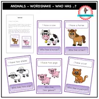 förhandsvisning - Wordsnake - Who has - animals 1 - försättsblad