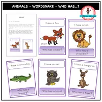 förhandsvisning - Wordsnake - Who has - animals 2 - försättsblad