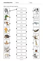 Aperçu - Cartes d'exercices - Animal Body Parts / Parties du corps des animaux: Draw the lines 1 (Fiche d'exercices d'anglais) - Page 2