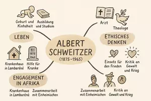 Vorschau - Arbeitsblätter - Lernposter + AB mit Fragen zum Thema "Albert Schweitzer" + Lösungsblatt + Mindmap + Infografiken - Seite 2