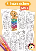 Vorschau - Mal- und Bastelvorlagen - 8 Lesezeichen zum Ausmalen – niedliche Tiere Set 2 - Deckblatt