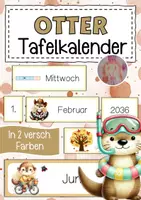Vorschau - Mal- und Bastelvorlagen - Tafelkalender mit Otter für die Otterklasse - Deckblatt