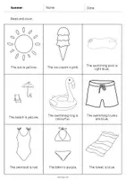 Aperçu - Cartes d'exercices - Summer / Été: Read and Color 2 (Fiche d'exercices d'anglais) - Page 2