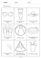 Aperçu - Cartes d'exercices - Summer / Été: Read and Color 2 (Fiche d'exercices d'anglais) - Page 3