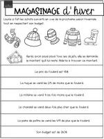 Aperçu - Feuilles d'exercices - Situation d'application - Magasinage d'hiver 5e - Page 2