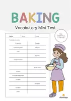 Aperçu - Tests - Baking / Cuisson: Vocabulary Mini Test (Test pour le cours d'anglais) - Page de couverture