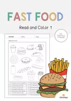 Aperçu - Cartes d'exercices - Fast Food / Restauration rapide: Read and Color 1 (Fiche d'exercices d'anglais) - Page de couverture