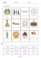 Aperçu - Matériel pour travaux manuels / dessin - Party / Fête: Cut and Glue (Fiche d'exercices d'anglais) - Page 2