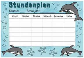 Vorschau - Anderer Materialtyp - Stundenplan (editierbar) Klassentier "Delfin" - Delfinklasse - Seite 1