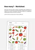 Aperçu - Cartes d'exercices - Vegetables / Légumes: How many? – Worksheet (Fiche d'exercices d'anglais) - Page 1