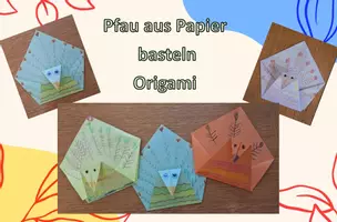 Vorschau - Mal- und Bastelvorlagen - Pfau aus Papier / Paper Peacock - Origami - Seite 1
