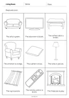 Aperçu - Cartes d'exercices - Living Room / Salon: Read and Color 2 (Fiche d'exercices d'anglais) - Page 2